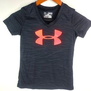 Under Armour Logo XS Boys Tiger Striped Short Sleeved Pullover V-Neck Shirt Kids